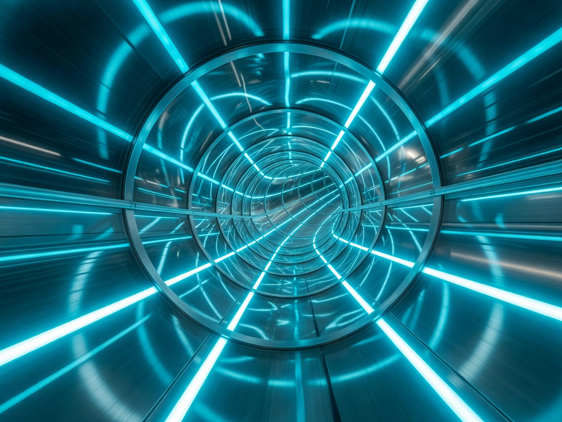 Futuristic speed slide tunnel illuminated with golden LEDs