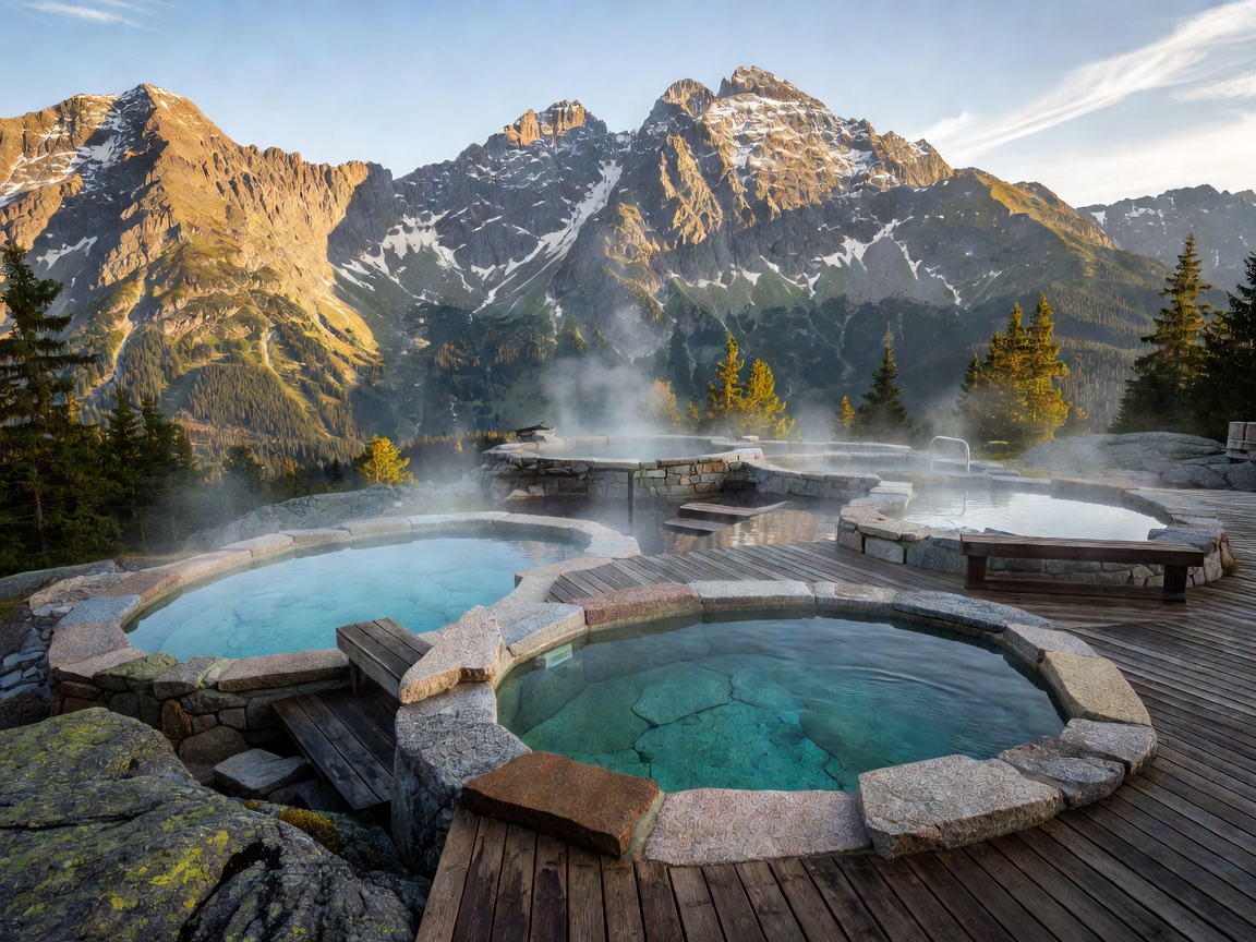 Mountain alpine thermal baths overlooking the Tatra mountains in Poland