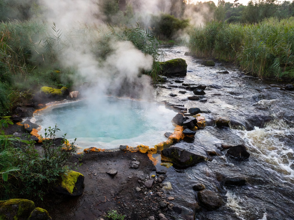 Outdoor steaming geothermal pool with rapid current river in Poznań