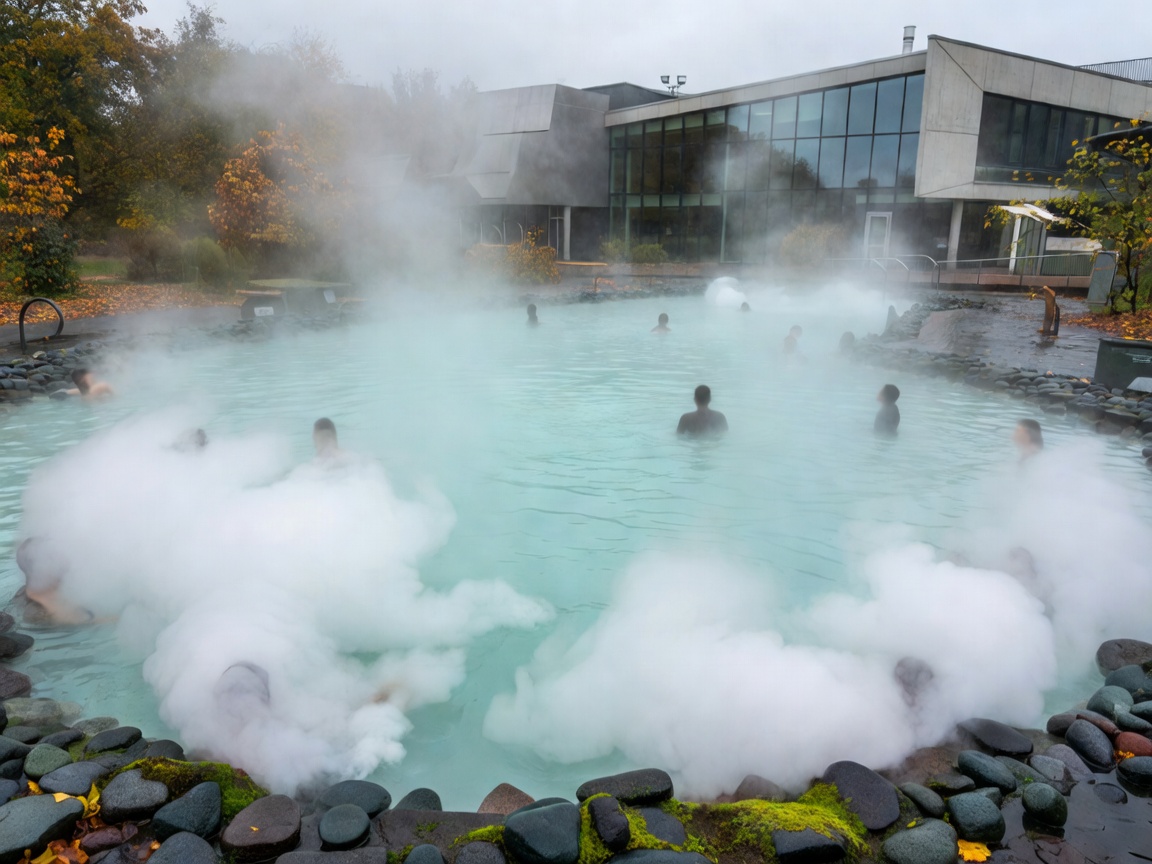 Outdoor steaming geothermal swimming lagoon at Termy Maltańskie in Poznań